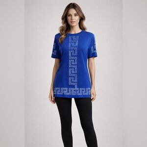 Fashion New York Blue and Silver Embellished Women's Top